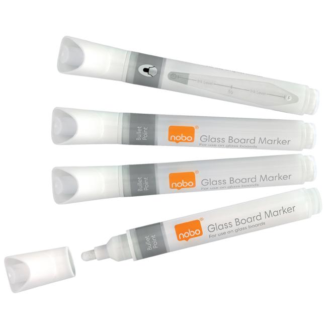 [NB905323] Nobo markers for glass boards with a round tip, pack of 4, white