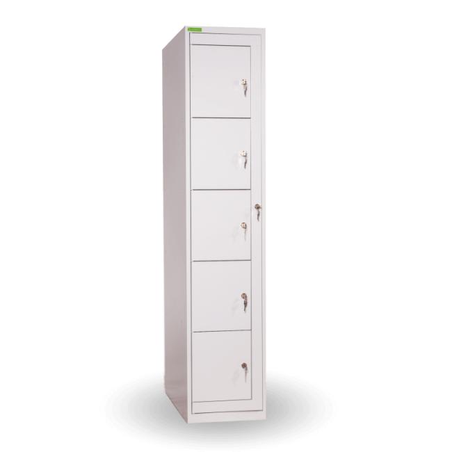 [AA000169] Skrinka na výdaj pracovného odevu s 5 priehradkami, uzamykateľná, v.182 x š.38 x hl.45cm, RAL7035 sivá