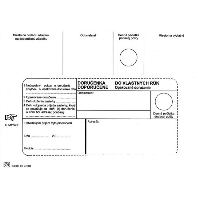 [OB465080] Postal envelopes B6 delivery note to VR OD, Dopostielat, 1000 pcs