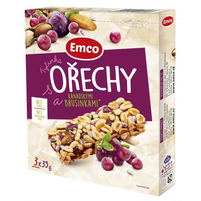 Emco tyčinka s orieškami a kanadou. brusnice 3 x 35 g
