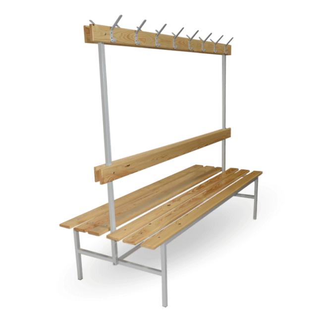 [AA000170] Šatníková lavica obojstranná s opierkou a vešiakmi, v.160 x š.150 x h.69cm, RAL7035 sivá, drevo buk