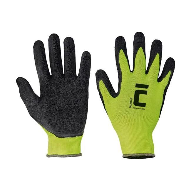 Gloves nylon, latex PALAWAN, black/green, size 8/M