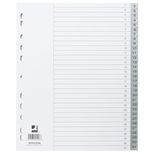 [QC002296] Plastový rozraďovač Q-CONNECT 31-dielny maxi sivý
