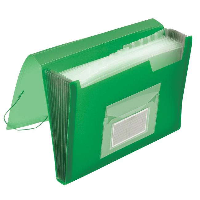 Plastic briefcase with 12 compartments Q-CONNECT transparent green