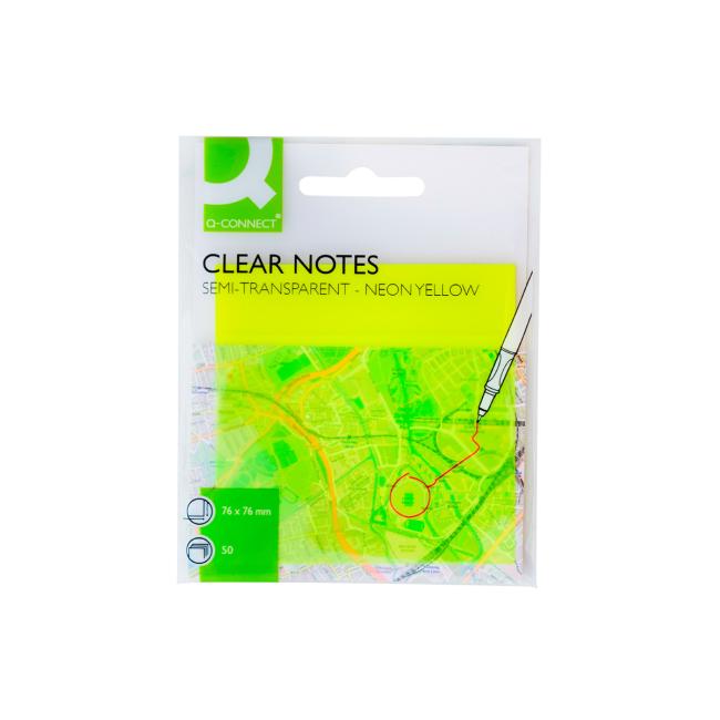 Self-adhesive pad Q-CONNECT transparent, yellow, 76 x 76 mm, 50 sheets