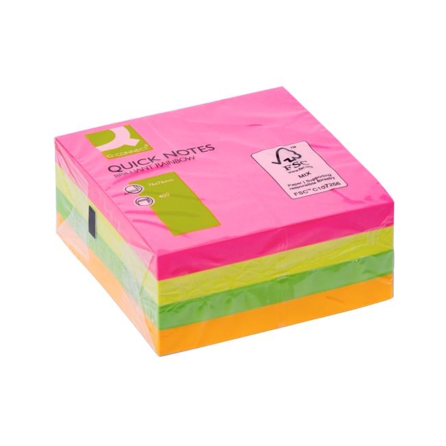 Self-adhesive pad Q-CONNECT 76x76 mm, 400 l, neon