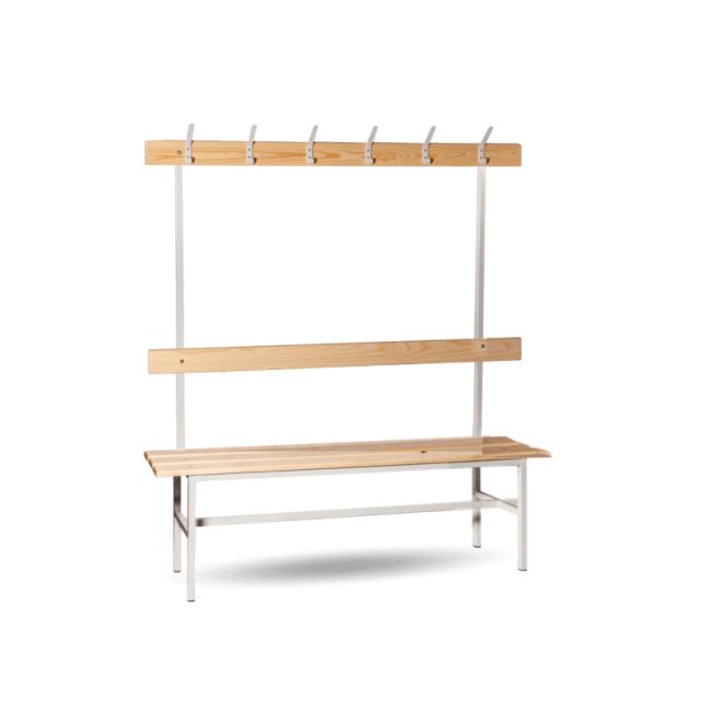 One-sided wardrobe bench with backrest and hangers, h.160 x w.150 x d.33cm, RAL7035 grey, beech wood