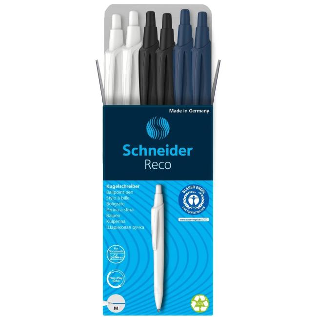 A set of Schneider Reco ballpoint pens with a blue refill of 6 pcs