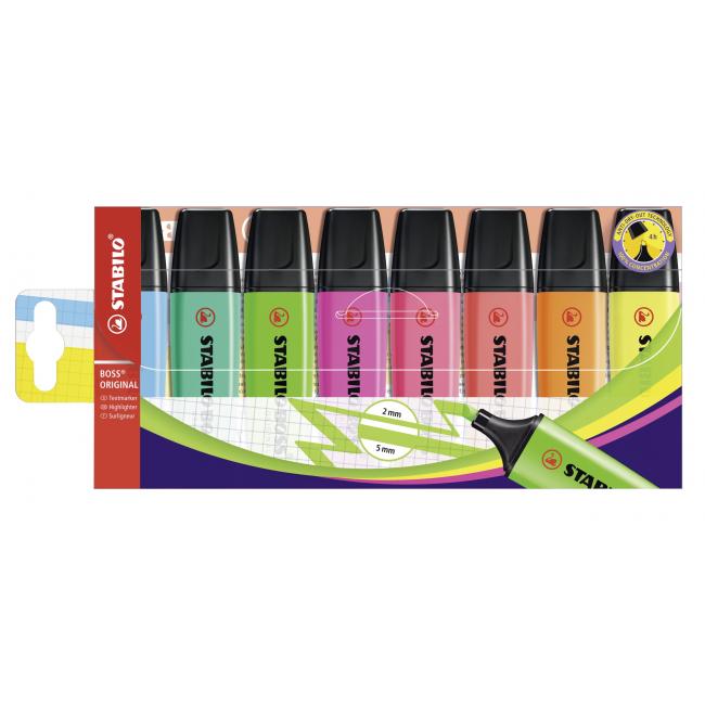 Highlighter set STABILO BOSS ORIGINAL 8 pcs pack with 8 different colors
