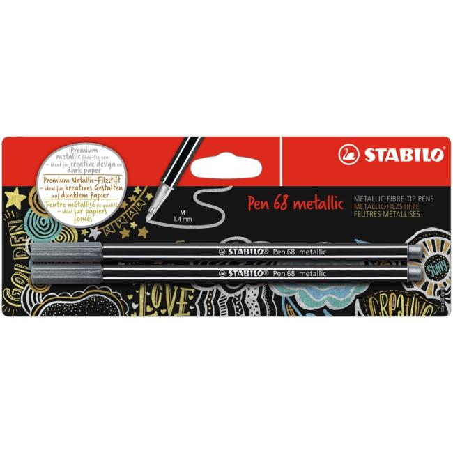 [ST068055] Marker STABILO Pen 68 2 pcs in a metallic silver blister