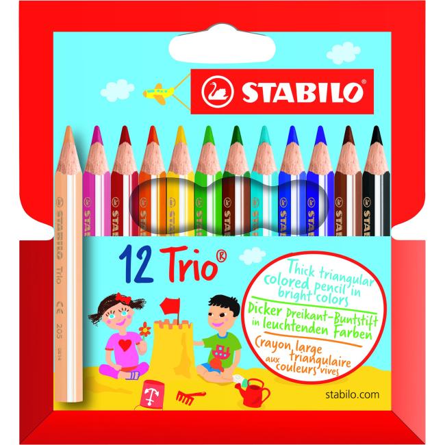 STABILO Trio crayons, thick and short, in cardboard packaging, 12 pcs