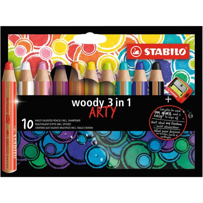 Farbičky STABILO woody 3 in1 10ks so strúhadlom ’ARTY’