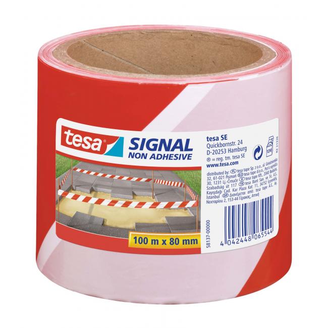 [TE058137] Warning tape non-adhesive TESA Signal 80mm x 100m red-white