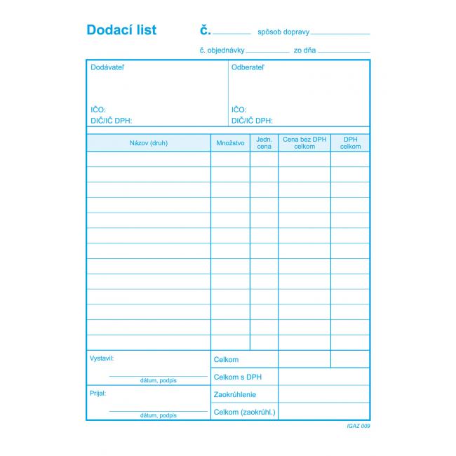 Dodací list s DPH, samoprepis, A5, 100 listov