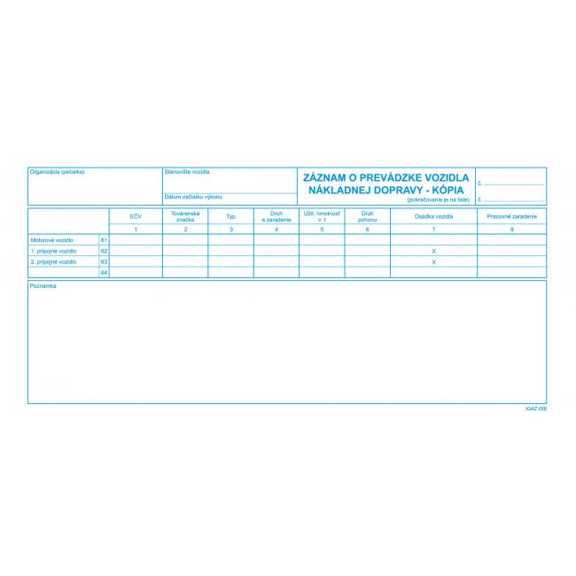 [TL058000] Záznam o prevádzke vozíka, 2/3 A4, kniha, 100 listov, kópia
