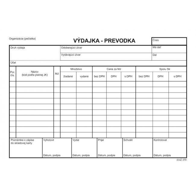 [TL070000] Výdajový list - prenoska, A5, s DPH, samokopírovanie, s kartónovou obálkou a blokom, 100 listov