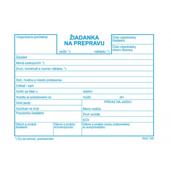 Transport request form, A6, 100 sheets