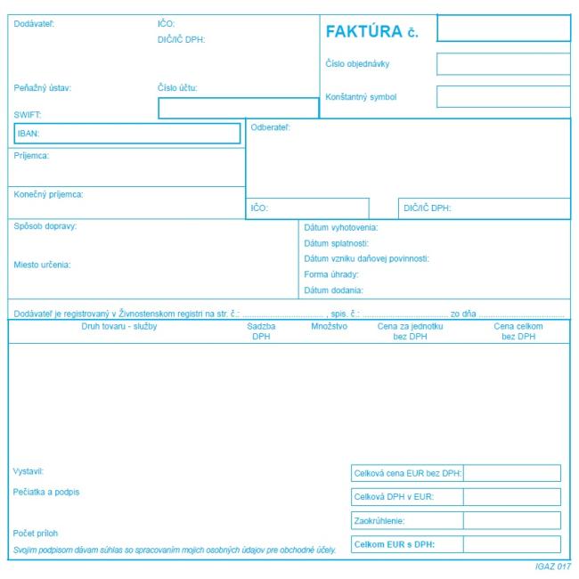 Invoice, tax document, 21x20cm, 100 sheets