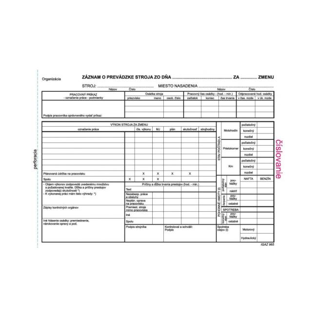 Machine operation record, A5, numbered, 100 sheets