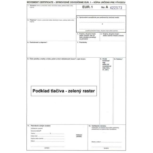 Accompanying certificate EUR.1, self-transcription, 3 sheets