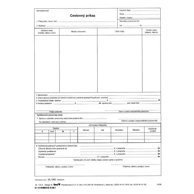 Travel order A4, 20 pieces in a pack.
