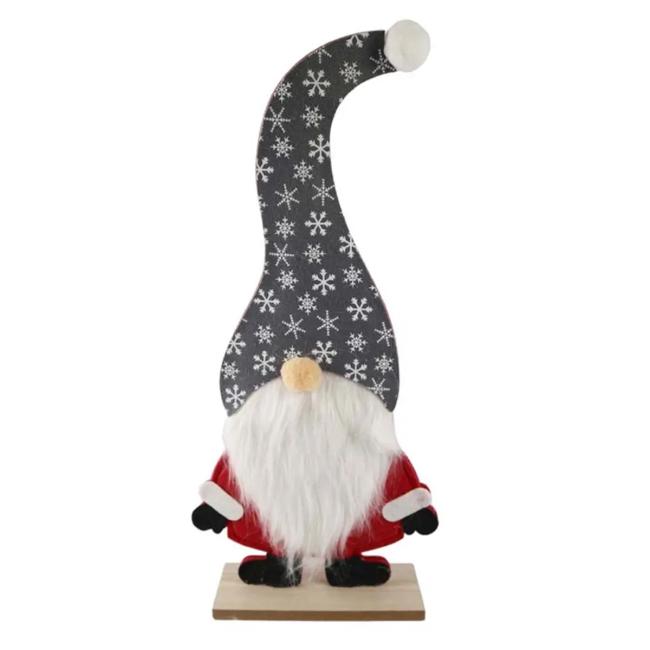Christmas wooden decoration 240X510 mm, dwarf, gray cap, red, white
