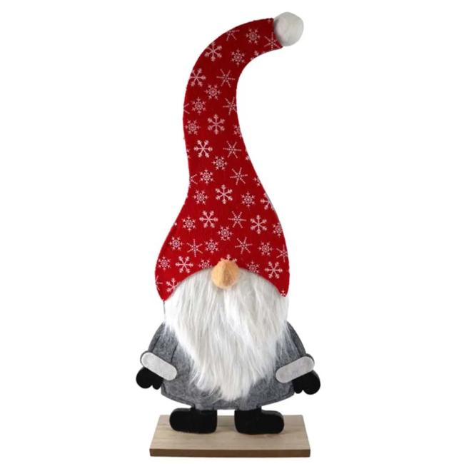 Christmas wooden decoration 240X510 mm, dwarf, red cap, gray, white