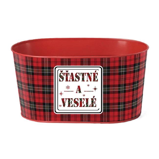 Metal flower pot 225x110 mm oval, 'Happy and cheerful', red, black, green