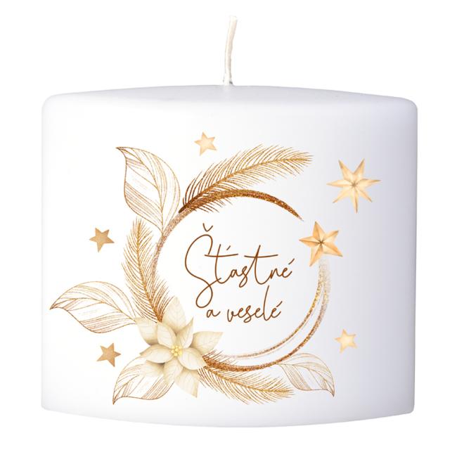 Elipsa 120x55x95 mm Zlatý kruh s nápisom Happy and Happy, sviečka