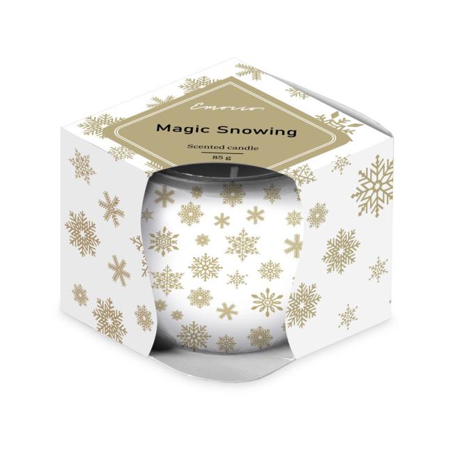 Emocio sklenený dekor 70x62 mm Magic Snowing bielo-zlatá vonná sviečka