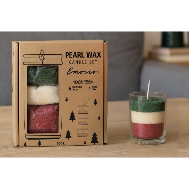 Emocio darčeková sada sypaného vosku 500g + knôty + sklo, farebné