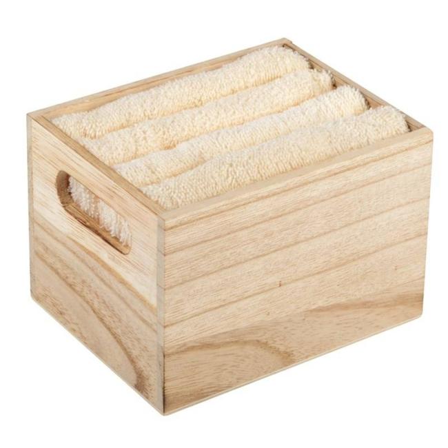 [XM252561] Wooden gift box of 4 towels, beige