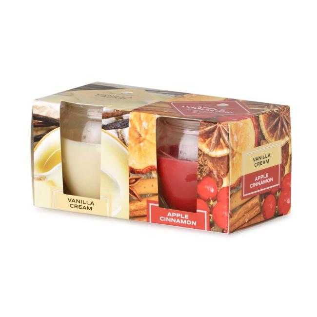 Emocio Glass Vanilla Cream & Apple Cinnamon, scented candle, 2 pcs in a box, 65x63 mm