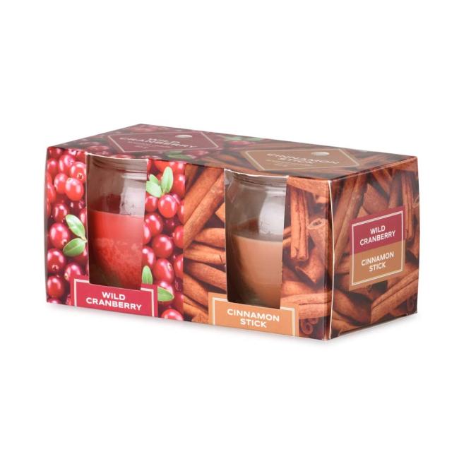 [XM334775] Emocio Glass Wild Cranberry & Cinnamon Stick, scented candle, 2 pcs in a box, 65x63 mm