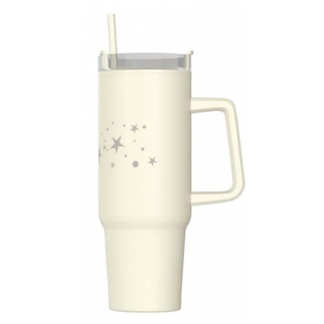 Thermo mug double-walled beige personalized with straw 900ml