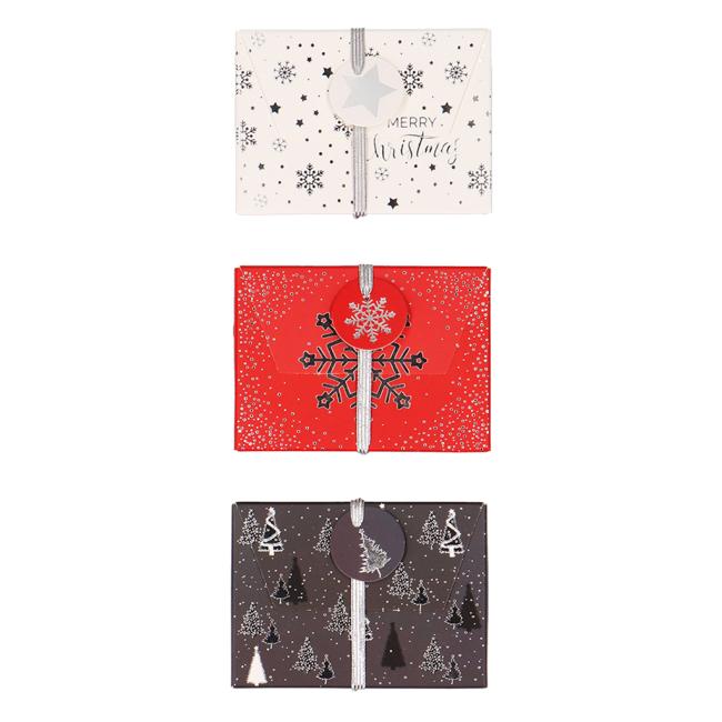 Christmas paper gift box with rubber band 112x80mm mix of gray-red motifs 3 pcs