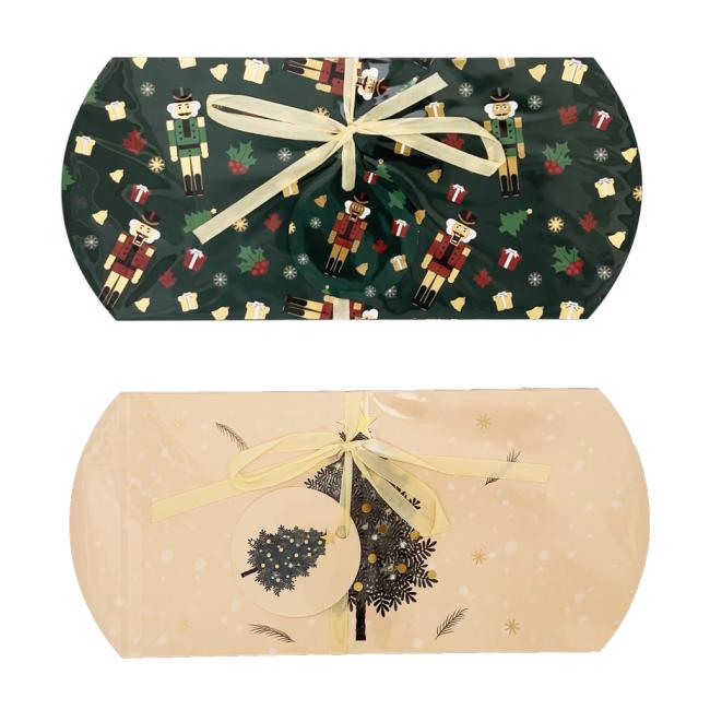 Vianočná papierová darčeková krabička pukance 220x100mm 2ks mix zelených a krémových motívov