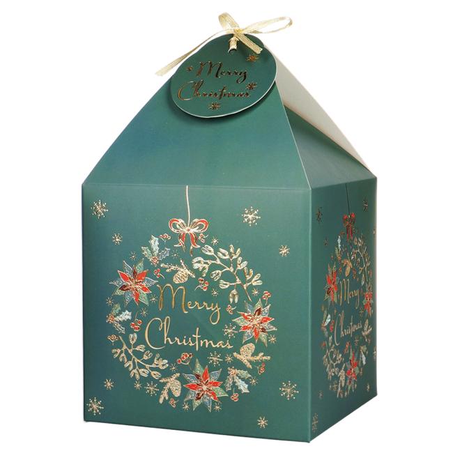 Christmas paper gift box with label 220x104mm green 4 pcs