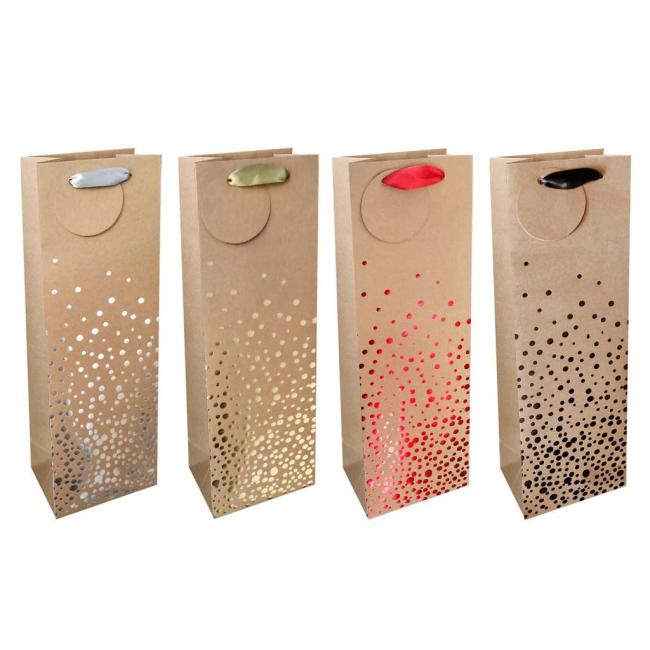 Paper wine bag 120x360mm KRAFT textile handles in bag color mix 4 motifs no choice Bubbles