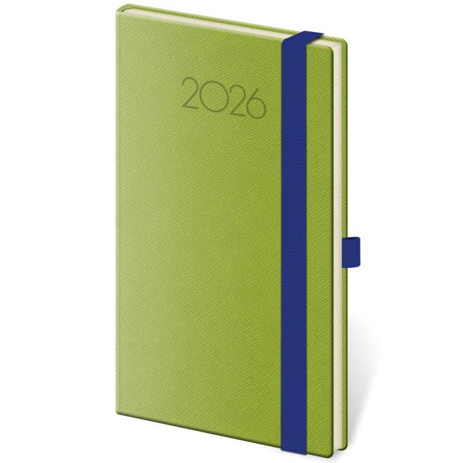 Nový týždenný vreckový diár Praga 9x14cm zelený 2026