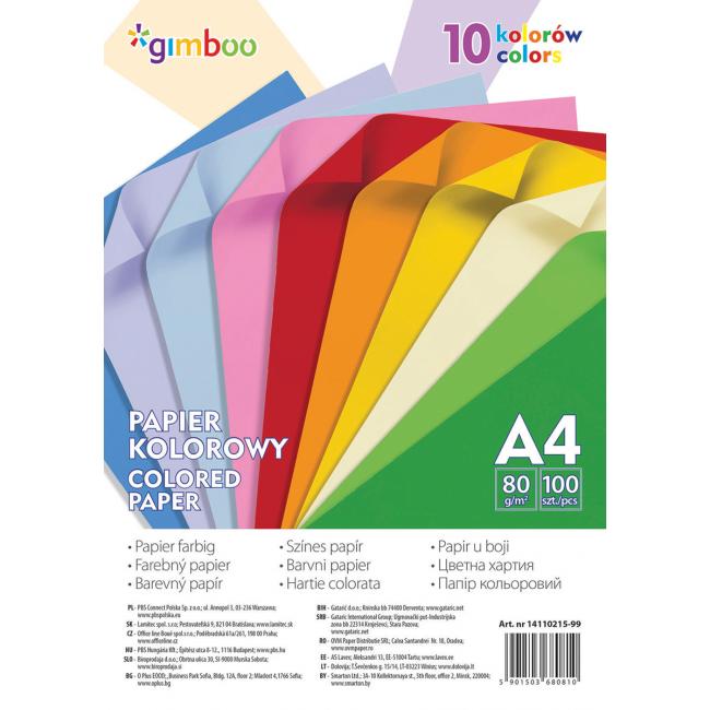 Gimboo farebný papier A4, 100 listov, 80G, 10 neónových farieb