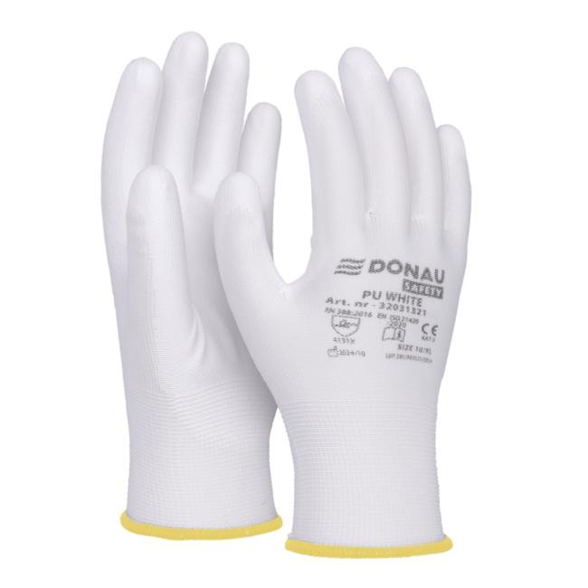 Rukavice pletené, polomáčané DONAU SAFETY PU kat. II biela veľká 8