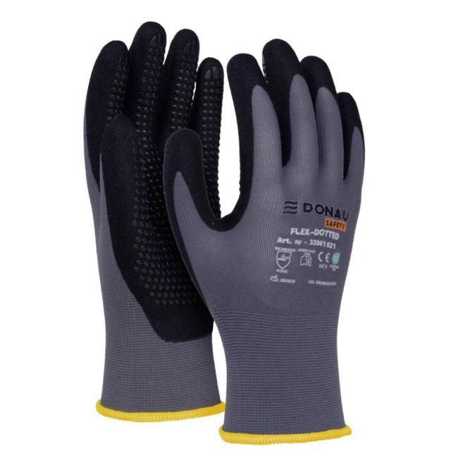 Gloves knitted, semi-soaked DONAU SAFETY Flex-Dotted, half II gray size 10