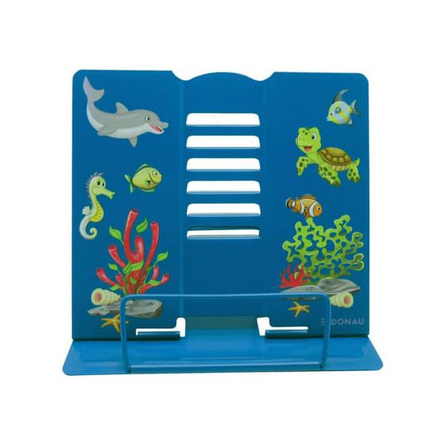 Metal book stand DONAU, blue Animal motif