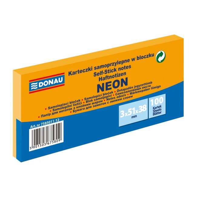 [DO501112] Poznámkový blok Donau neónový samolepiaci 38x51 oranžový/3 ks