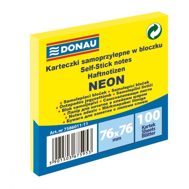 Donau neon mat, 76 x 76 mm, yellow, 100 sheets