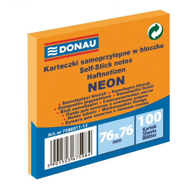 [DO601112] Neónová podložka Donau, 76 x 76 mm, oranžová, 100 listov