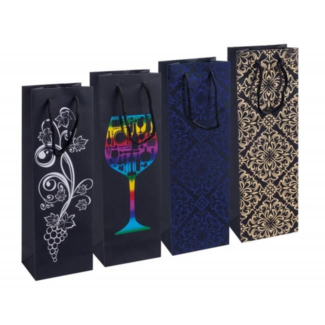 [DO726199] DONAU HOME gift bag for a bottle, laminated, 12x35.5x8cm, year-round, string, mix of motifs without the option of choosing
