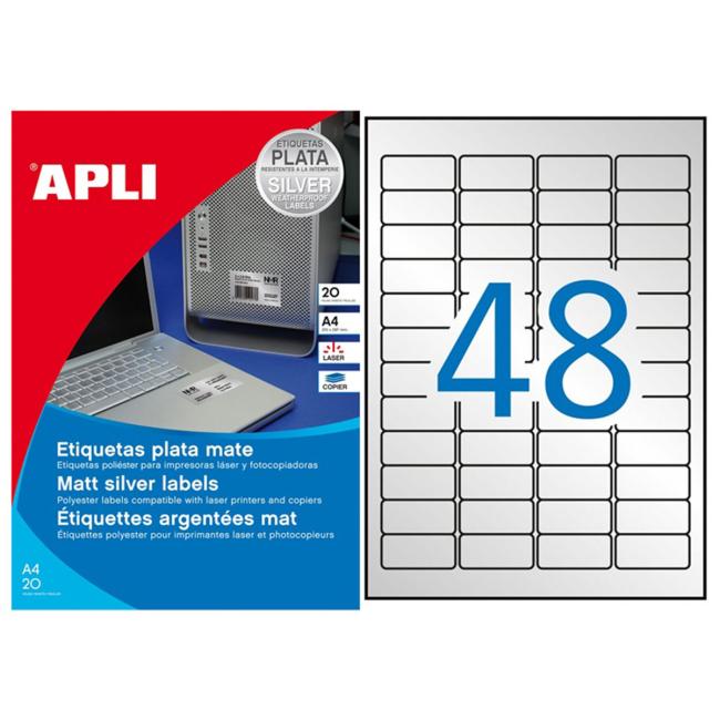 [AG010066] Polyesterové etikety 45,7x21,2mm APLI A4 20 listov strieborné