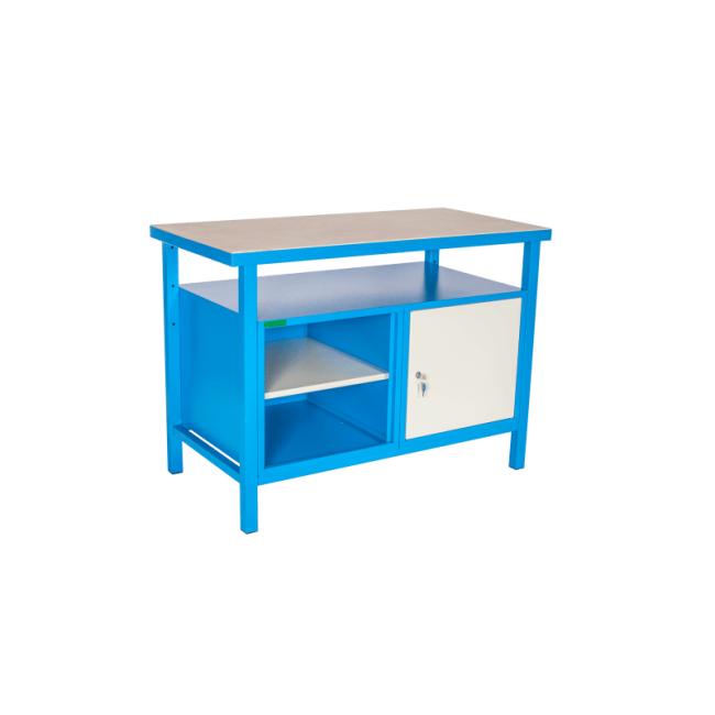 [AA000200] Work table with cabinet and shelf part, h.85 x w.120 x d.60cm, RAL7035 gray, RAL5015 blue